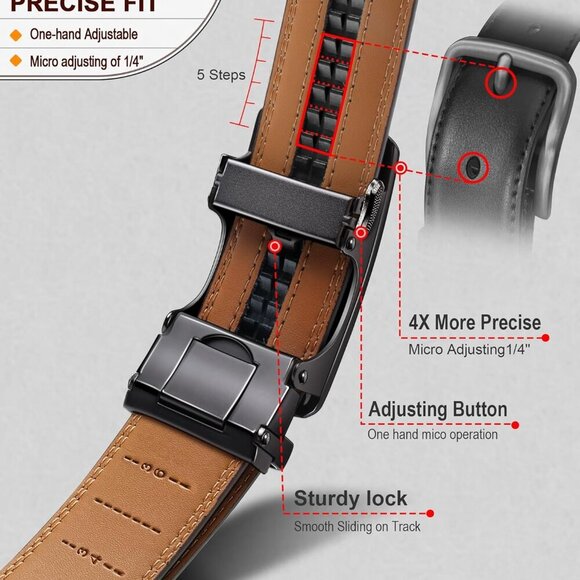 Men Belts 2 Pack,Ratchet Sliding Belt Adjustable For Gift Mens Dress Casual 1 3/ - Picture 3 of 7